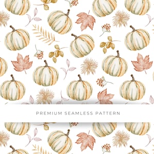 Autumn Pumpkin seamless pattern, Watercolor Floral Seamless Pattern, Printable design, Autumn seamless texture PNG