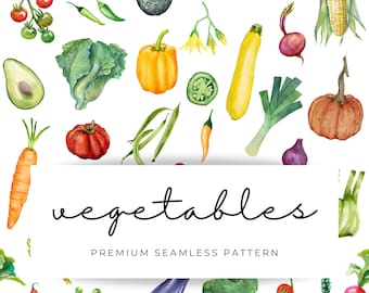 Watercolor Vegetables seamless pattern, veggie seamless texture, vegan food surface, Vegetable print download, PNG