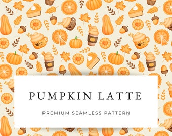 Autumn Pumpkin Latte Pie Seamless Pattern: Fall Leaves Texture (PNG)