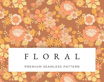 Retro floral seamless pattern, Groovy flowers Seamless texture, Floral printable seamless design,  PNG, for personal & commercial use