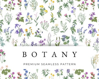 Botanical Herbs Seamless Pattern: Floral Meadow Design (PNG Digital Download)
