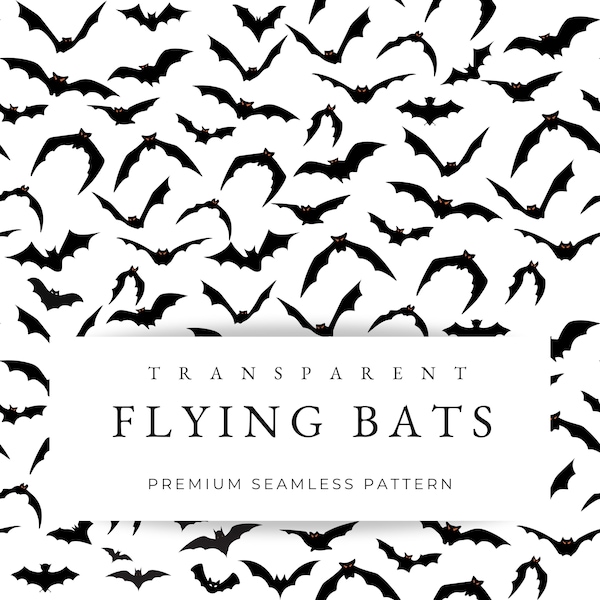 Black Flying bats transparent seamless pattern, Bats Seamless File texture, Halloween printable design background for commercial use PNG