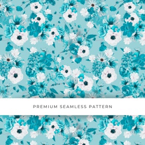 Groenblauw bloemen naadloos patroon, herhaal digitaal papier, romantisch bloemen afdrukbaar ontwerp, bloemen naadloze textuur PNG