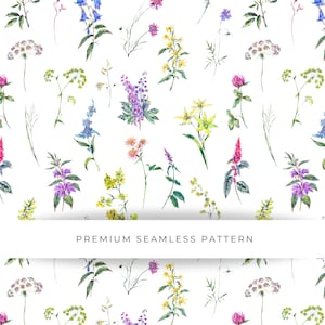 Aquarel Wilde Bloemen Naadloze Patronen, Bloemen Naadloze Herhaling Patroon, Weide Naadloze Digitale Papier, PNG, Aquarel Wilde Bloemen
