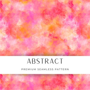 Pode incluir: Padrão abstrato sem costura com nuvens de aquarela rosa, laranja e amarela. O padrão é perfeito para criar fundos, têxteis e outros projetos criativos.