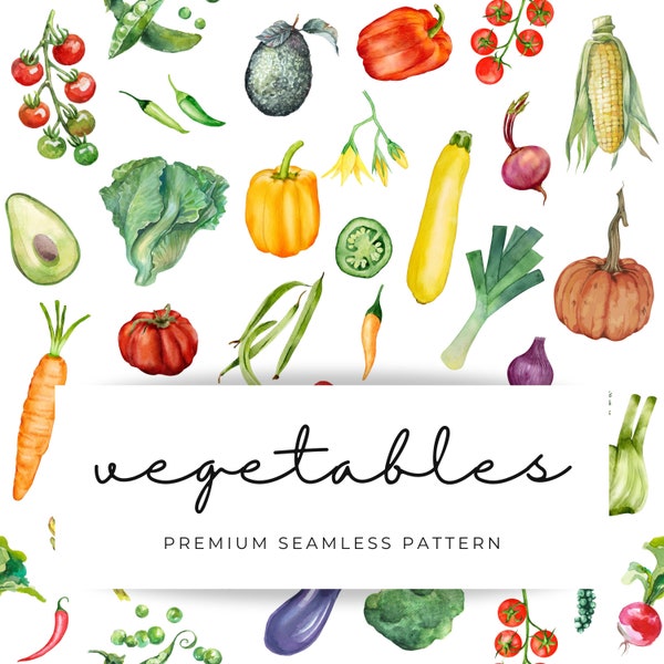 Watercolor Vegetables seamless pattern, veggie seamless texture, vegan food surface, Vegetable print download, PNG