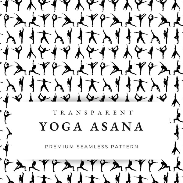 Yoga Pose Transparent seamless pattern, Yoga Asana Seamless Pattern, Spiritual Printable design, Meditation print seamless texture PNG