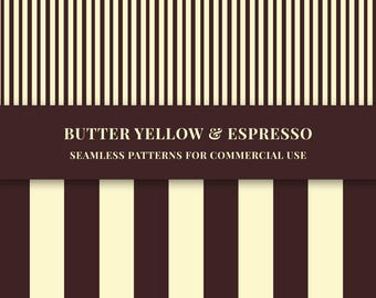 6 Butter Yellow and Espresso Seamless patterns bundle (PNG)