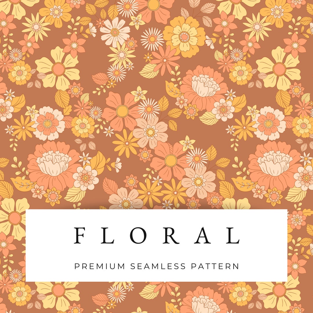 Retro Floral Seamless Pattern, Groovy Flowers Seamless Texture, Floral ...