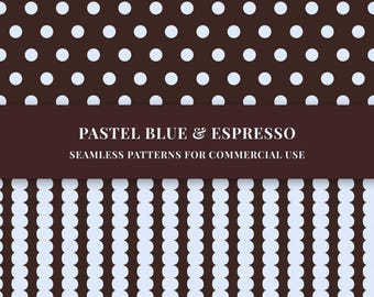 8 Pastel Blue and Espresso Seamless patterns bundle (PNG)