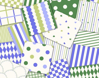 100 Green and Blue Seamless patterns bundle (PNG)