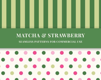 9 Pink & Matcha Seamless pattern bundle (PNG)