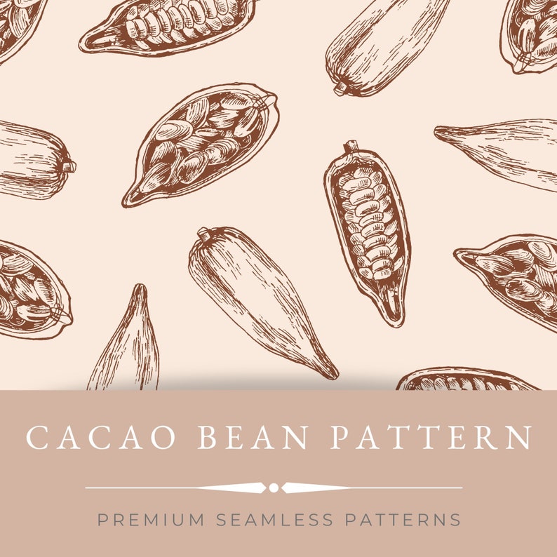 Cacao Bean Seamless Pattern: Food Repeat Design (PNG Digital Download ...