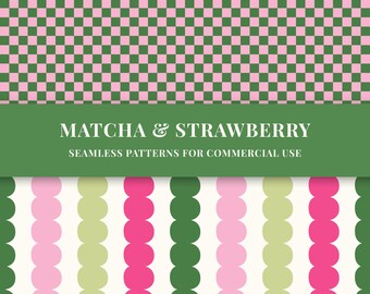 9 Pink & Matcha Seamless pattern bundle (PNG)