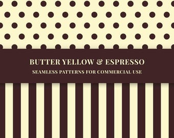 6 Butter Yellow and Espresso Seamless patterns bundle (PNG)