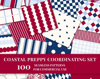 100 French Coastal Coordinated Seamless patterns bundle (PNG)