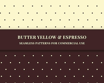 6 Butter Yellow and Espresso Seamless patterns bundle (PNG)