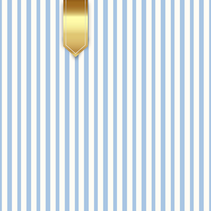 May include: Vertical striped pattern in light blue and white, with a gold ribbon-like element at the top. The stripes are evenly spaced, creating a clean and simple design. The gold element adds a touch of elegance.