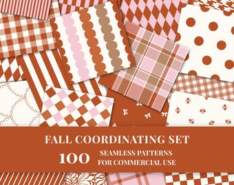 100 Fall Season Coordinated Seamless patterns bundle (PNG)