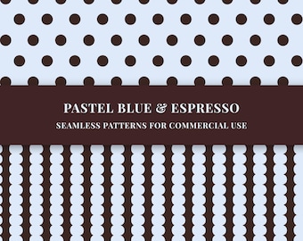 8 Pastel Blue and Espresso Seamless patterns bundle (PNG)
