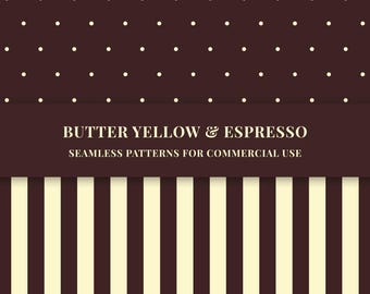 6 Butter Yellow and Espresso Seamless patterns bundle (PNG)