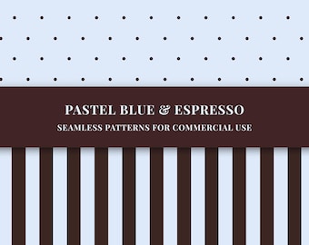 8 Pastel Blue and Espresso Seamless patterns bundle (PNG)