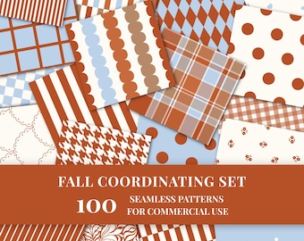 100 Fall Season Coordinated Seamless patterns bundle (PNG)