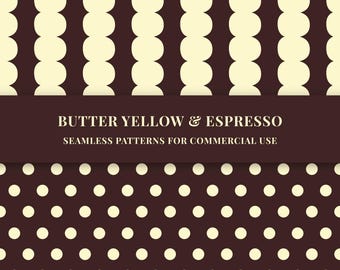 6 Butter Yellow and Espresso Seamless patterns bundle (PNG)