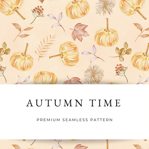 Watercolor Autumn Pumpkin Seamless Pattern: Floral Design (PNG)