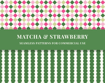 9 Pink & Matcha Seamless pattern bundle (PNG)