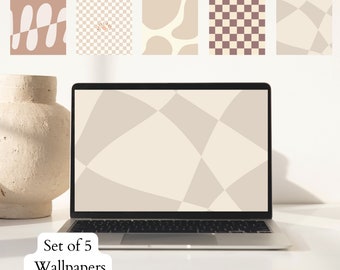 Paquete de 5 fondos de pantalla de estética neutra para escritorio, fondo de pantalla digital minimalista, descarga digital para Mac o PC, fondo simple.