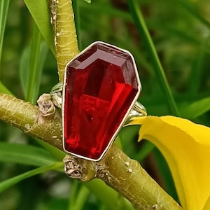 Handmade Red Garnet Coffin Ring: 925 Sterling Silver Promise Ring
