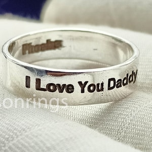 Anillo con grabado "Te amo papá", anillo giratorio de plata de ley 925, anillo con letra, anillo para el pulgar, regalo para papá, anillo hecho a mano