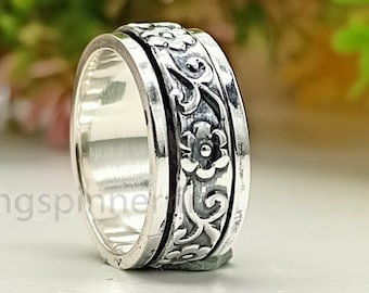 Blumen Spinner Ring: 925 Sterling Silber Handgemachter Angst Ring