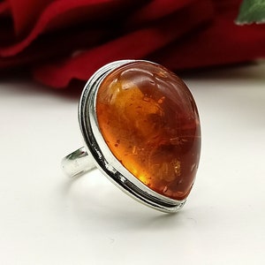 Handmade Baltic Amber Ring: 925 Sterling Silver Gemstone