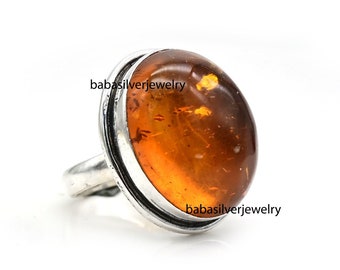 Natural Baltic Amber Ring, 925 Sterling Silver Ring, Amber Gemstone Ring, Ring For Her, Women's Ring, Bohemian Jewelry Gift, Gift Ring