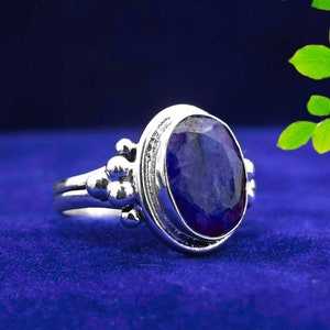 Blue Sapphire Ring: Handmade 925 Sterling Silver Boho Statement Ring