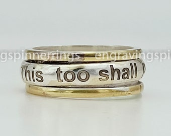 This Too Shall Pass-spinnerring, 925 sterlingzilveren ring, handgemaakte ring, duimring, meditatiering, zorgenring, cadeau voor haar,