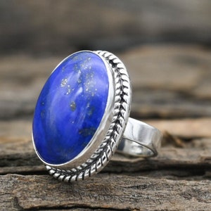Handmade Lapis Lazuli Ring: 925 Sterling Silver, Bohemian Wedding Jewelry