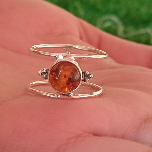 Natural Baltic Amber Ring, 925 Sterling Silver Ring, Handmade Ring, Amber Jewelry, Designer Amber Ring, Engagement Ring