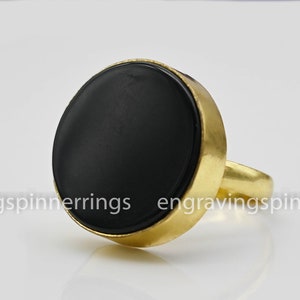 Black Onyx 18k Gold Plated Ring: Round Gemstone Promise Ring