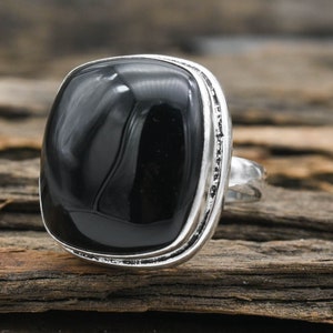 Handmade Black Onyx Ring: 925 Sterling Silver, December Birthstone