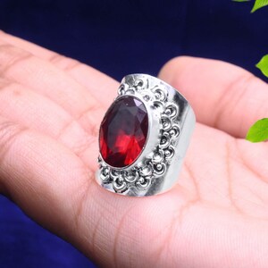 Natural Red Garnet Ring, 925 Sterling Silver Ring, Natural Red Stone Jewelry, Handmade Ring, Garnet Jewelry, Anniversary Gift Ring