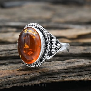 Natural Baltic Amber Ring, 925 Sterling Silver Ring, Handmade Ring, Amber Jewelry, Amber Gemstone Ring, Women Anniversary Ring, Gift For Her
