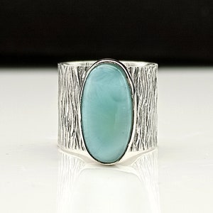 Natural Larimar Ring: Handmade 925 Sterling Silver Gemstone