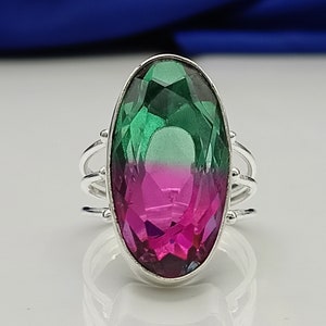 Handmade Watermelon Tourmaline 925 Sterling Silver Statement Ring