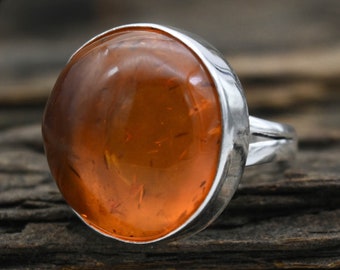 Natural Baltic Amber Ring, 925 Sterling Silver Ring, Handmade Ring, Round Gemstone Ring, Amber Jewelry, Bohemian Ring, Ring For Wedding,