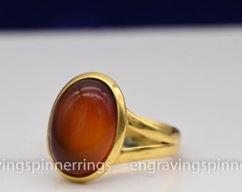 Handmade Oval Carnelian Ring: 18k Gold Plated Silver, All Sizes