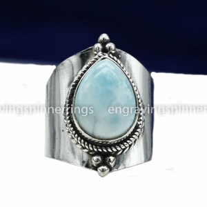 Handmade Pear Larimar Ring: 925 Sterling Silver Dainty Jewelry