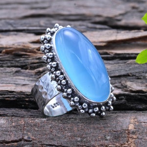 Blue Chalcedony Ring, 925 Sterling Silver Ring, Handmade Silver Ring, Gemstone Ring, Birthstone Ring, Dainty Ring, Ring For Her, Gift Ring